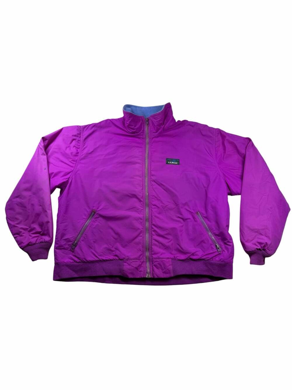 Vintage 80s 90s L.L.Bean Warm-Up Jacket Purple Blue Fleece Lined